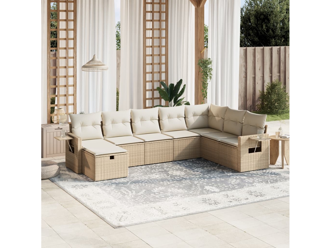 Vidaxl 8 Pcs Conjunto De Sofás P/ Jardim Com Almofadões Vime Pe Bege