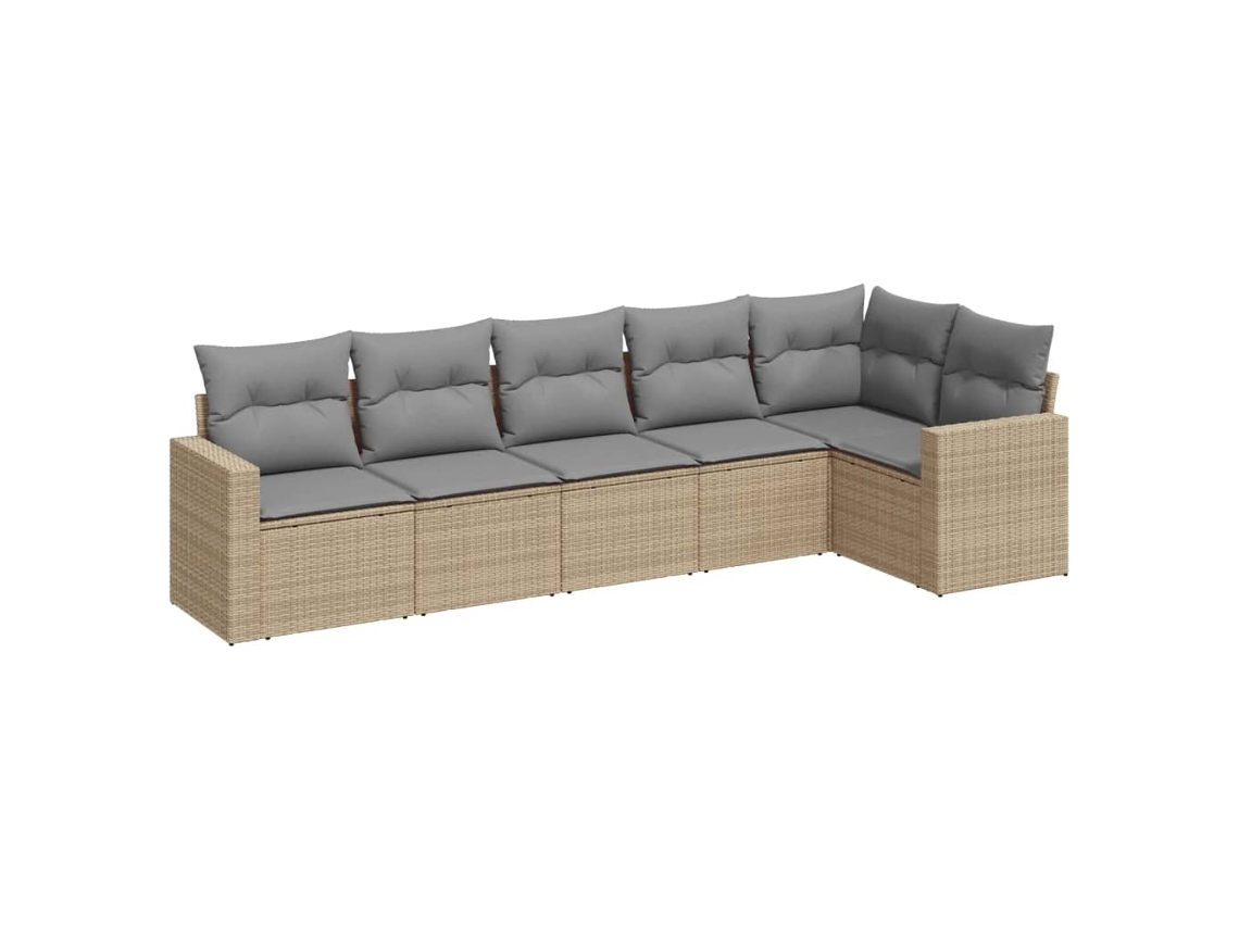 Conjunto de 6 Sofás P/ Jardim com Almofadões Vime Pe Bege MAISON EXCLUSIVE (80x200 cm)
