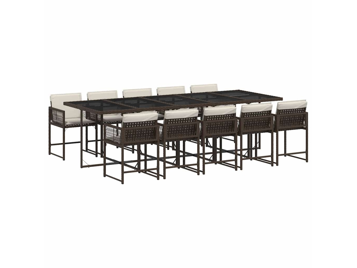 Conjunto de 11 Jantar para Jardim com Almofadões Vime Pe Castanho MAISON EXCLUSIVE