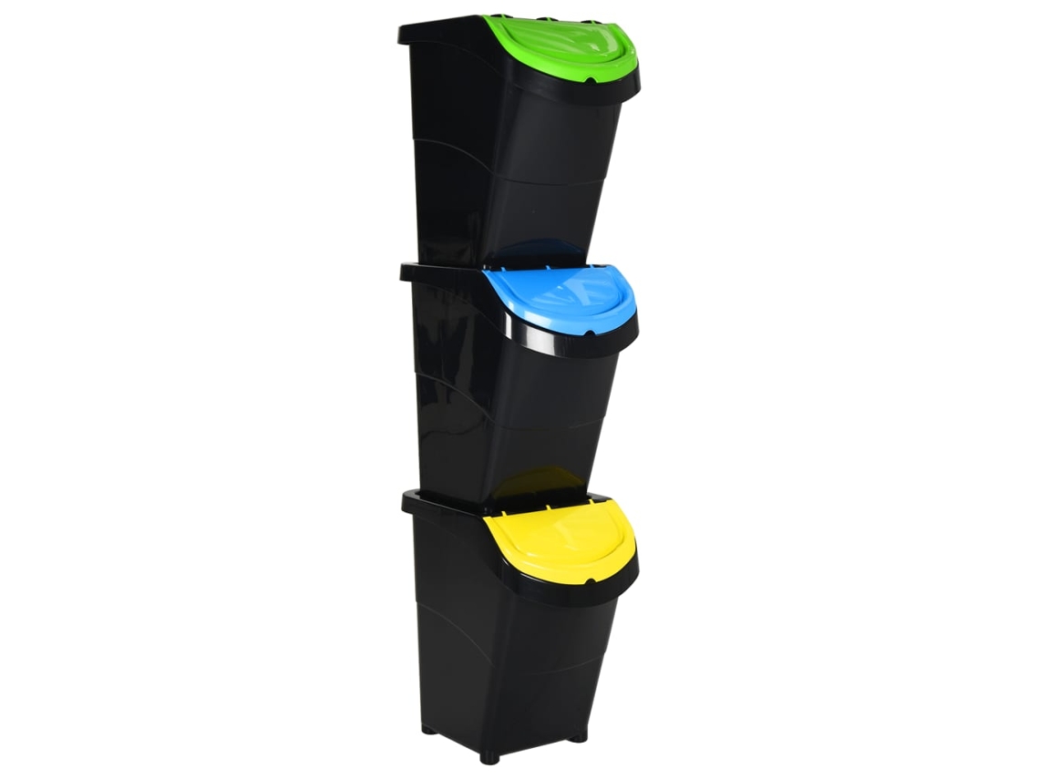Stackable Waste Bin, Stackable Waste Bins Vidaxl Preto Polipropileno (n/a)