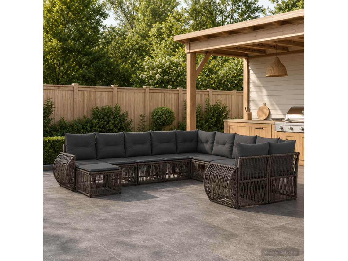 Vidaxl Conjunto De Sofá De Jardim 11 Unid. Cinzento Vime Pe