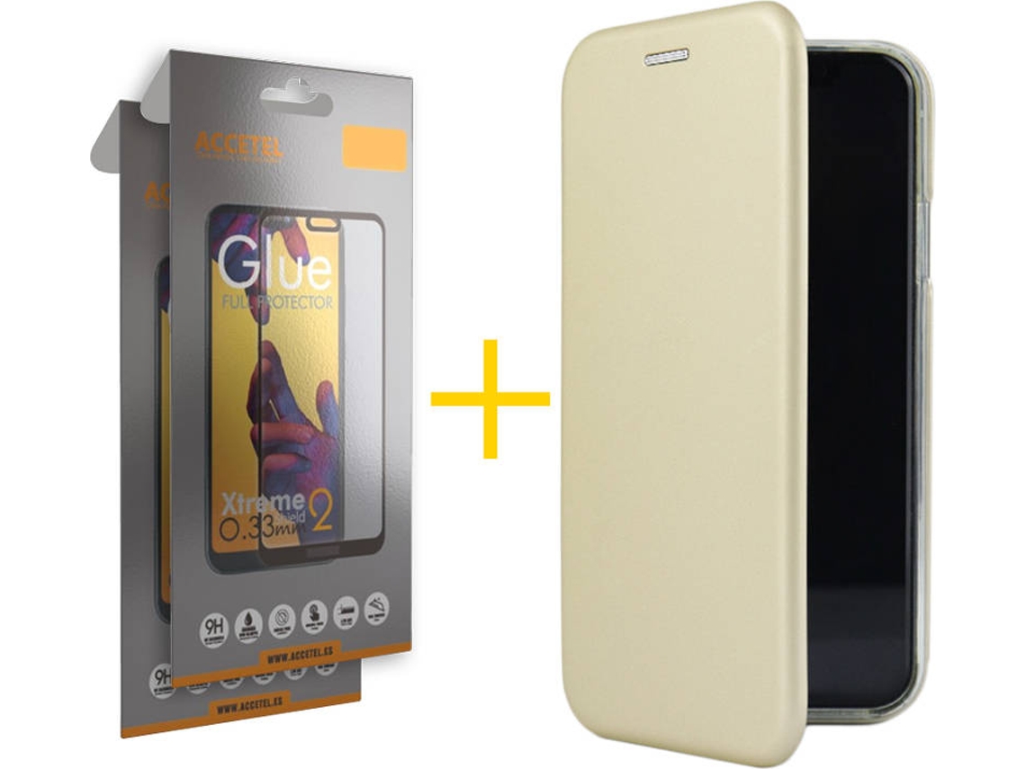 Capa e Película Apple iPhone 11 Pro ACCETEL Flip Cover 0792 Dourado