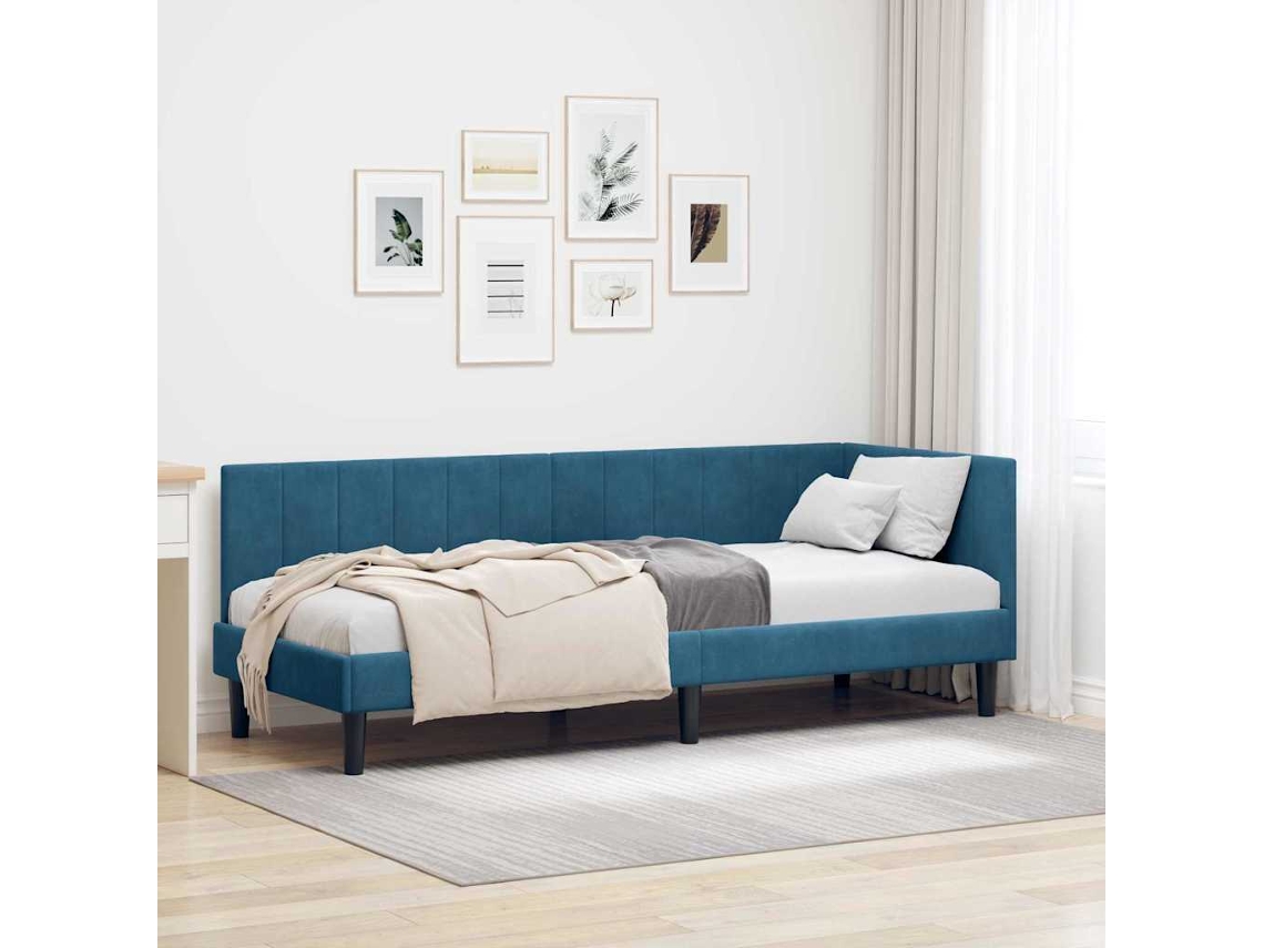 Vidaxl Estrutura De Cama De Canto Azul 80 Cm X 200 Cm Veludo