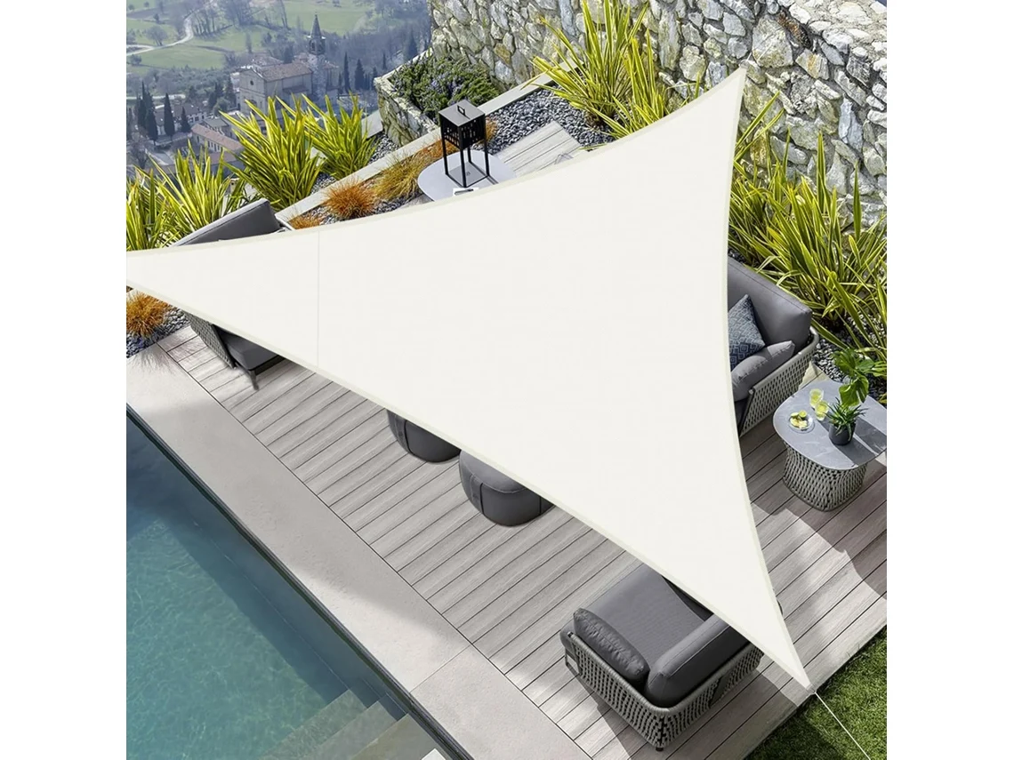 Toldo De Tecido Impermeável Triangular 3,6x3,6x3,6 Metros, Toldo De Tecido Pes Anti Ultravioleta Para Jardim Ao Ar Livre, Terraço, Varanda, Bege Zeuxo