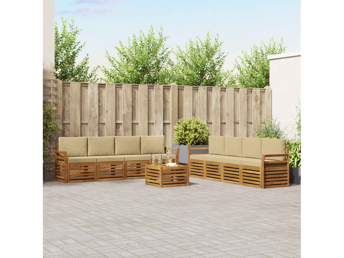 Vidaxl Conjuntos De Sofás Com Almofada 9 Pcs Natural E Bege