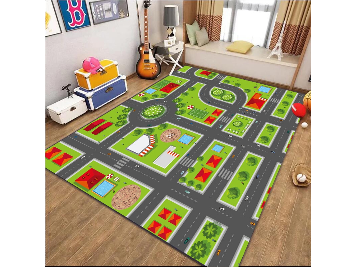 Tapete Para Brincar Eifson - Trânsito Urbano, Lavável E Com Superfície De Secagem Rápida - 80*120cm - Pista 03