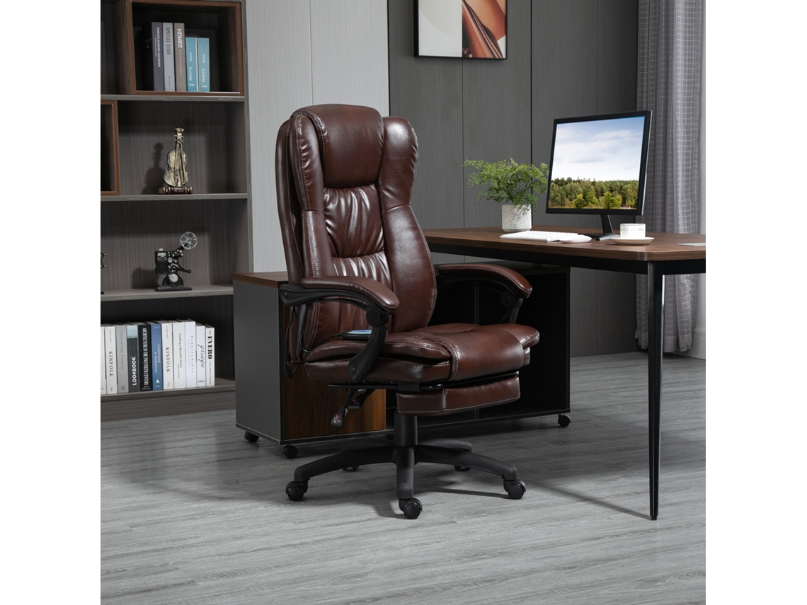 Cadeira De Escritório Ajustável 6 Massagens Apoio Pés Retrátil 68,5x68,5x113-121cm Marrom