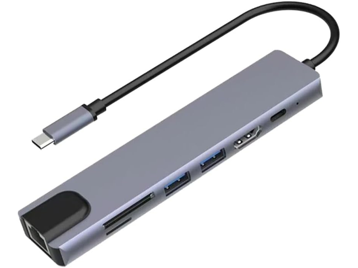 Hub Usb-c 8 Em 1 Com Hdmi 4k, Ethernet Rj45, Leitor De Cartão Sd/tf,