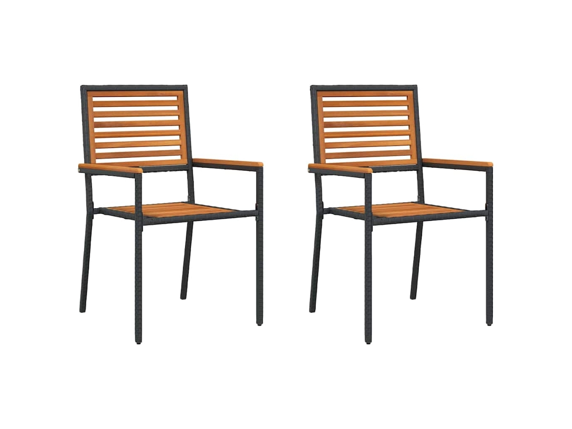 Cadeiras Empilháveis Para Jardim 2 Pcs | Cadeira De Exterior Marrom E Preto