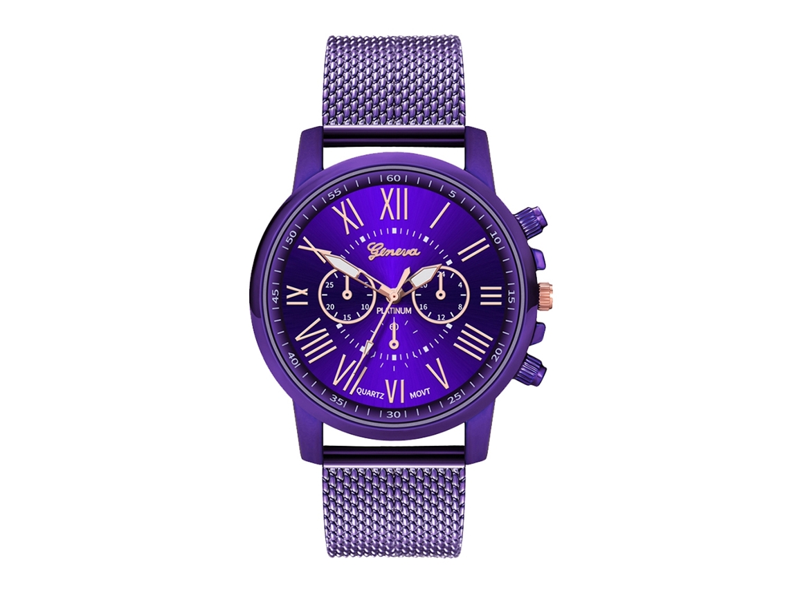 Reloj De Pulsera Analógico De Cuarzo Con Correa De Cuero Pu Para Mujer Y Hombre (morado)