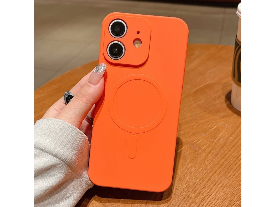 Capa Magsafe Para Iphone 12 - Silicone Líquido Com Cor Sólida | Magnética - Laranja