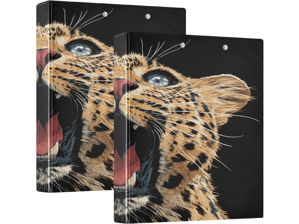 Pacote com 3 Argolas com Estampa de Leopardo, 1 ou 2 Polegadas, com Camada de Saco, Embalagem com 1 ou 2 Macarrão de Mesa, 200 Folhas