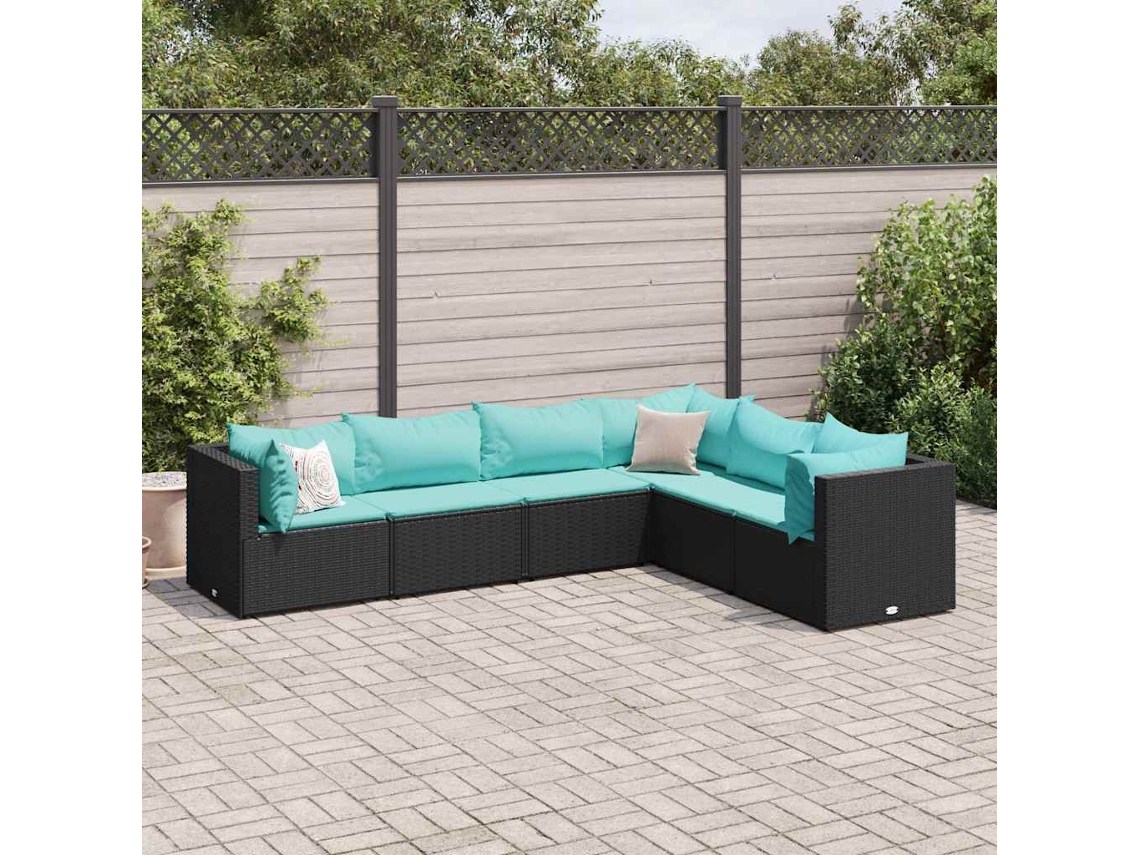 Vidaxl 6 Pcs Conjunto Lounge de Jardim C/ Almofadões Vime Pe Preto