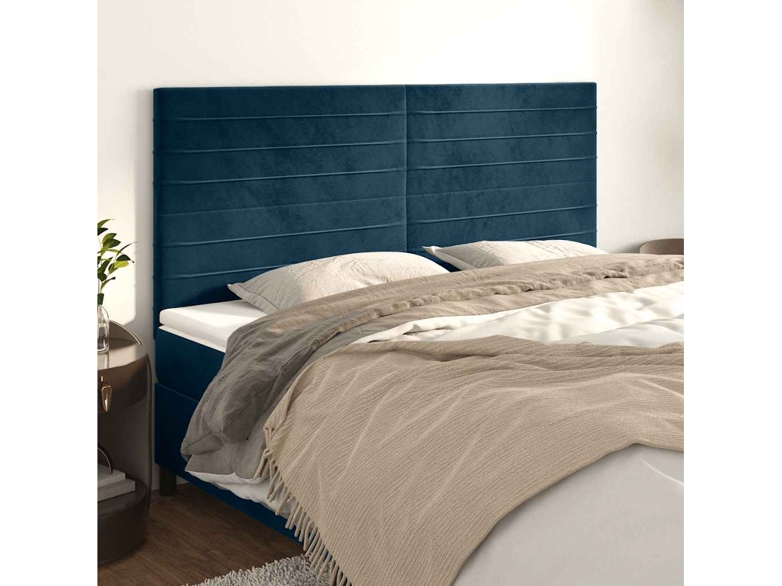 Vidaxl Cabeceira Azul Escuro 200x5x118/128 Cm Veludo