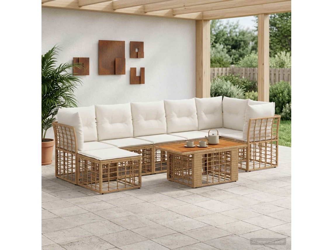 Vidaxl Conjunto De Sofá De Jardim 8 Unid. Natural E Branco Creme