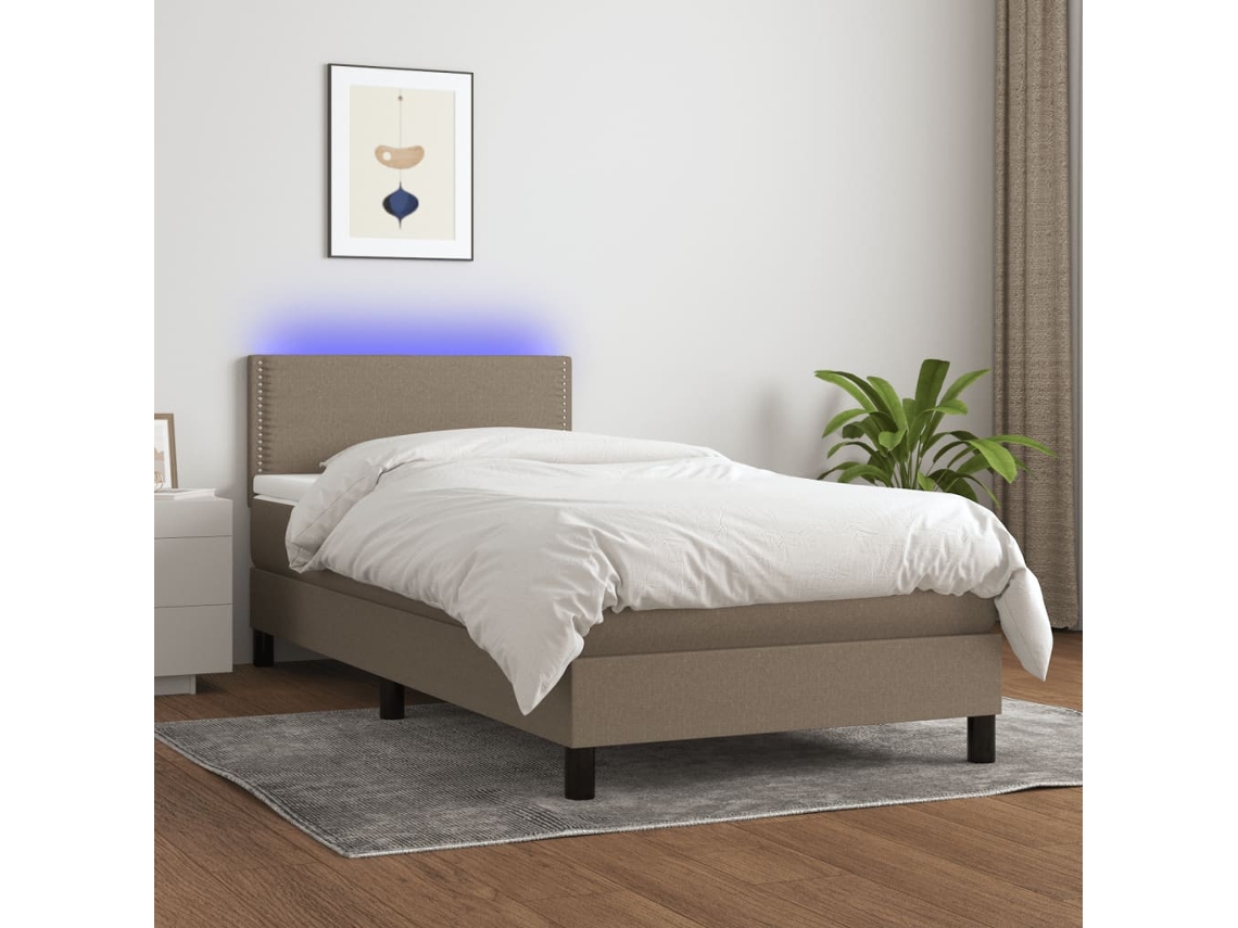 Vidaxl Cama Box Spring + Colchão/led 90x190cm Tecido Cinza-acastanhado