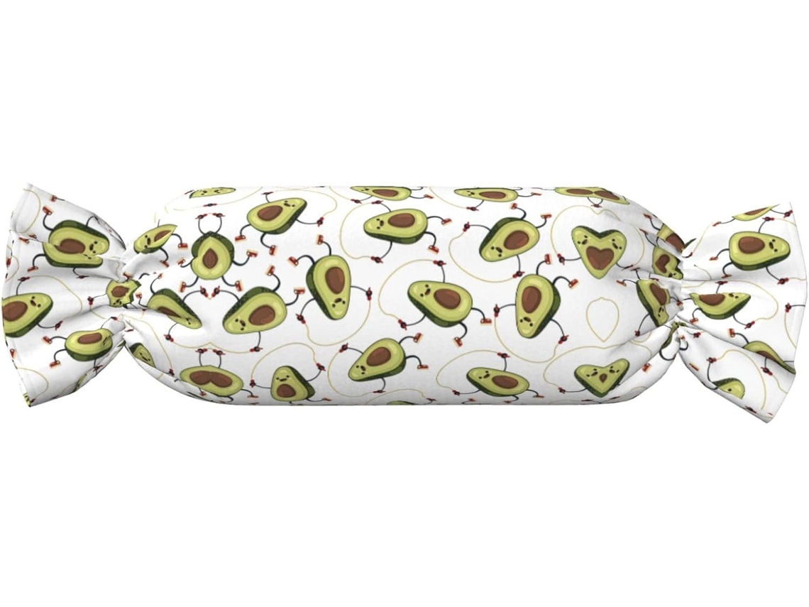 Almofada Cilíndrica Formato de Doce com Divertida Estampa Abacate Desenho Animado 100 % Poliéster Ideal para