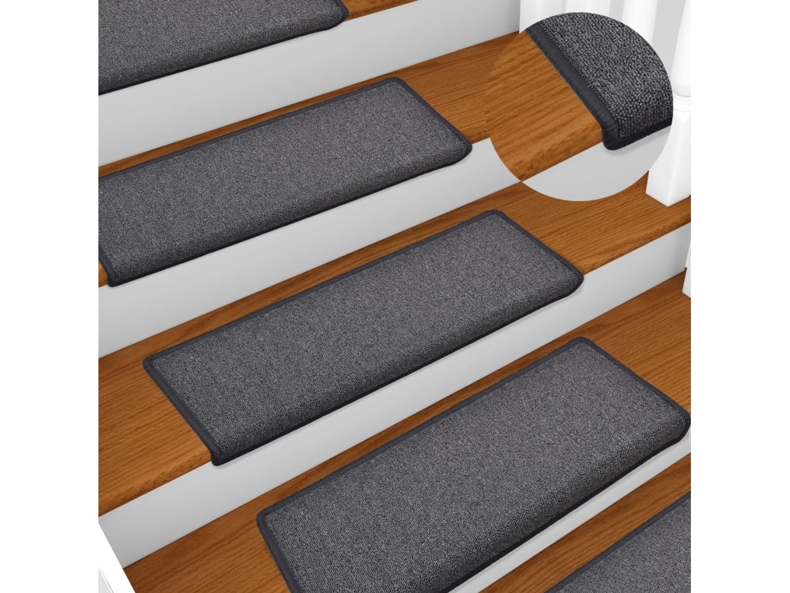 Vidaxl Tapetes De Escada 15 Peças 65x21x4 Cm Cinza Escuro Com Borda Retangular