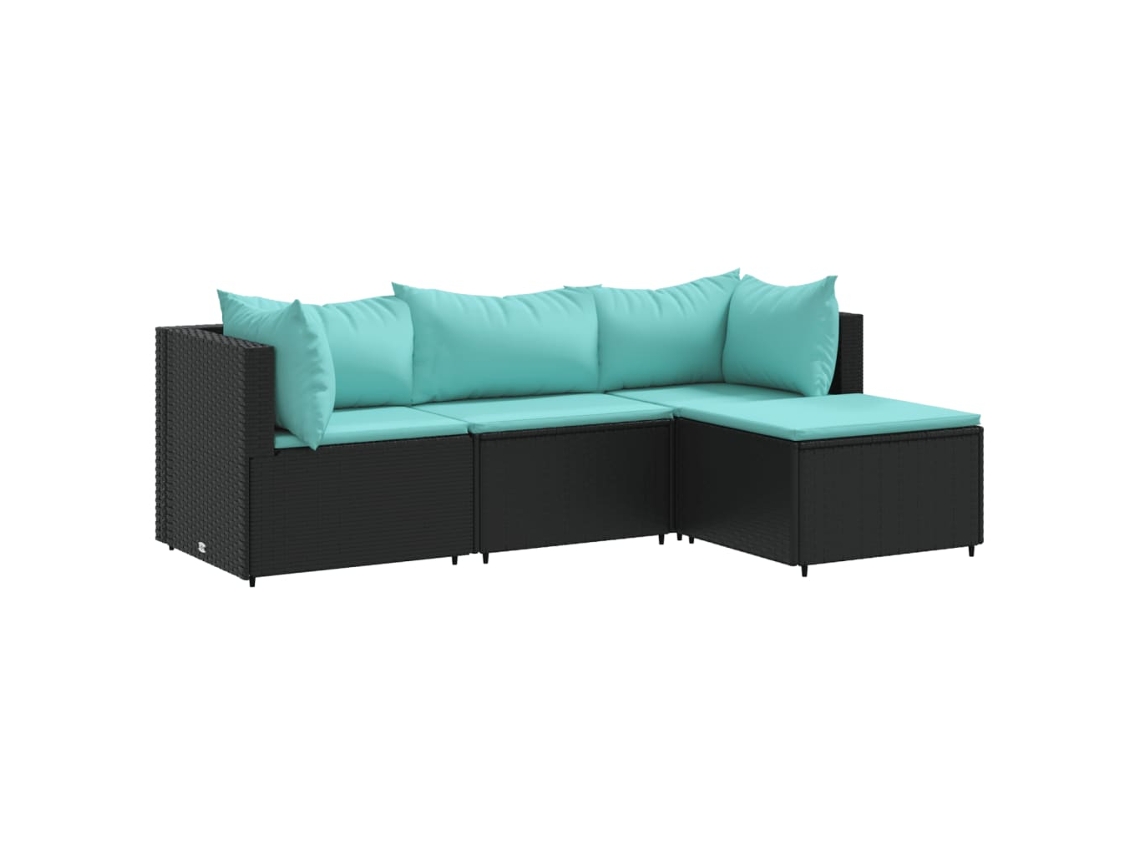 Conjunto de 4 Pcs Lounge de Jardim com Almofadões Vime Pe Preto MAISON EXCLUSIVE