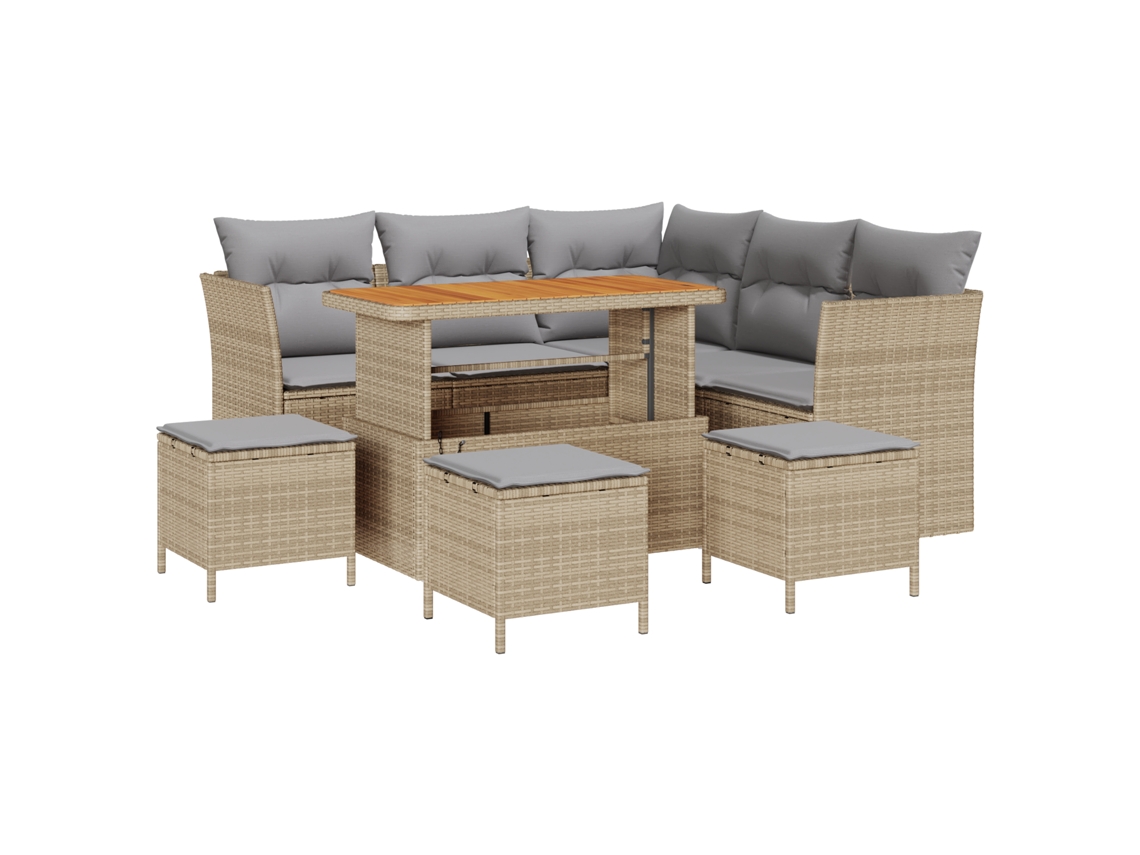 Conjunto 9 Conjunto De Sofá De Jardim Vidaxl Bege Vime Pe (110 X 55 X 71 Cm)