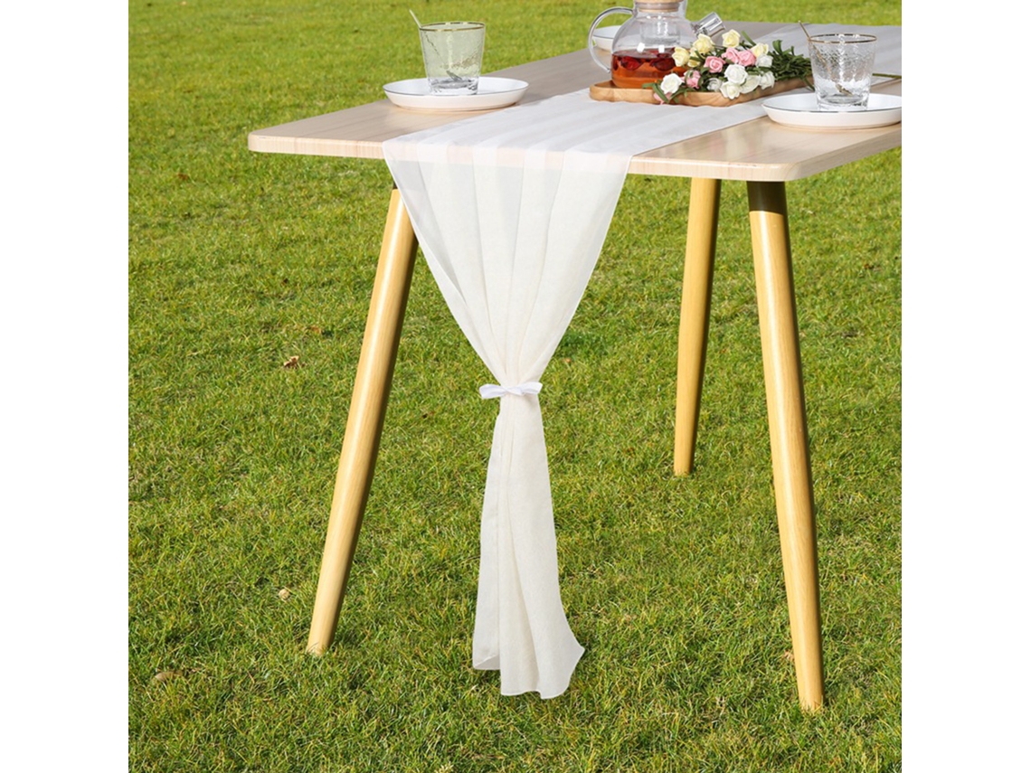 Corrente De Mesa De Chiffon (branco Off, Com 2 Laços Brancos) Eoocoo