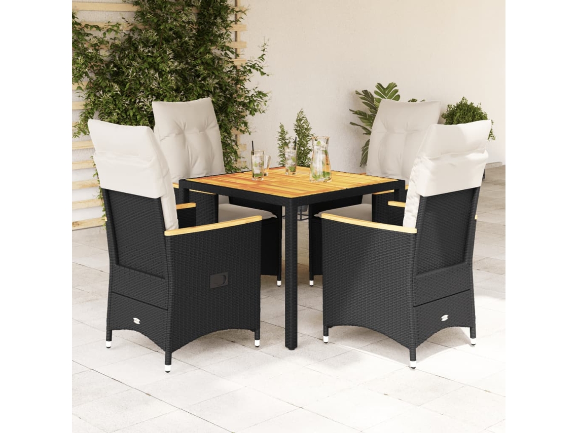 Conjunto 5 Peças Jantar P/ Jardim C/ Almofadões Vime Pe Preto Dkd Home Decor