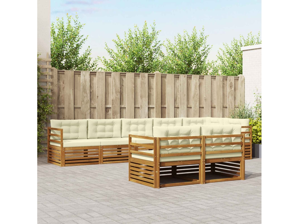 Vidaxl Conjunto De Sofás Para Exterior 8 Unid. Natural E Creme