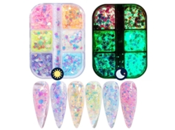 6 Cores De Pó Luminoso Para Unhas Em Neon Pigmento Com Glitter E Sequins Artístico Para Mulheres E Meninas