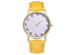 Relógio de Pulso Analógico de Quartzo com Pulseira de Pu Amarelo Estilo Simples e Elegante