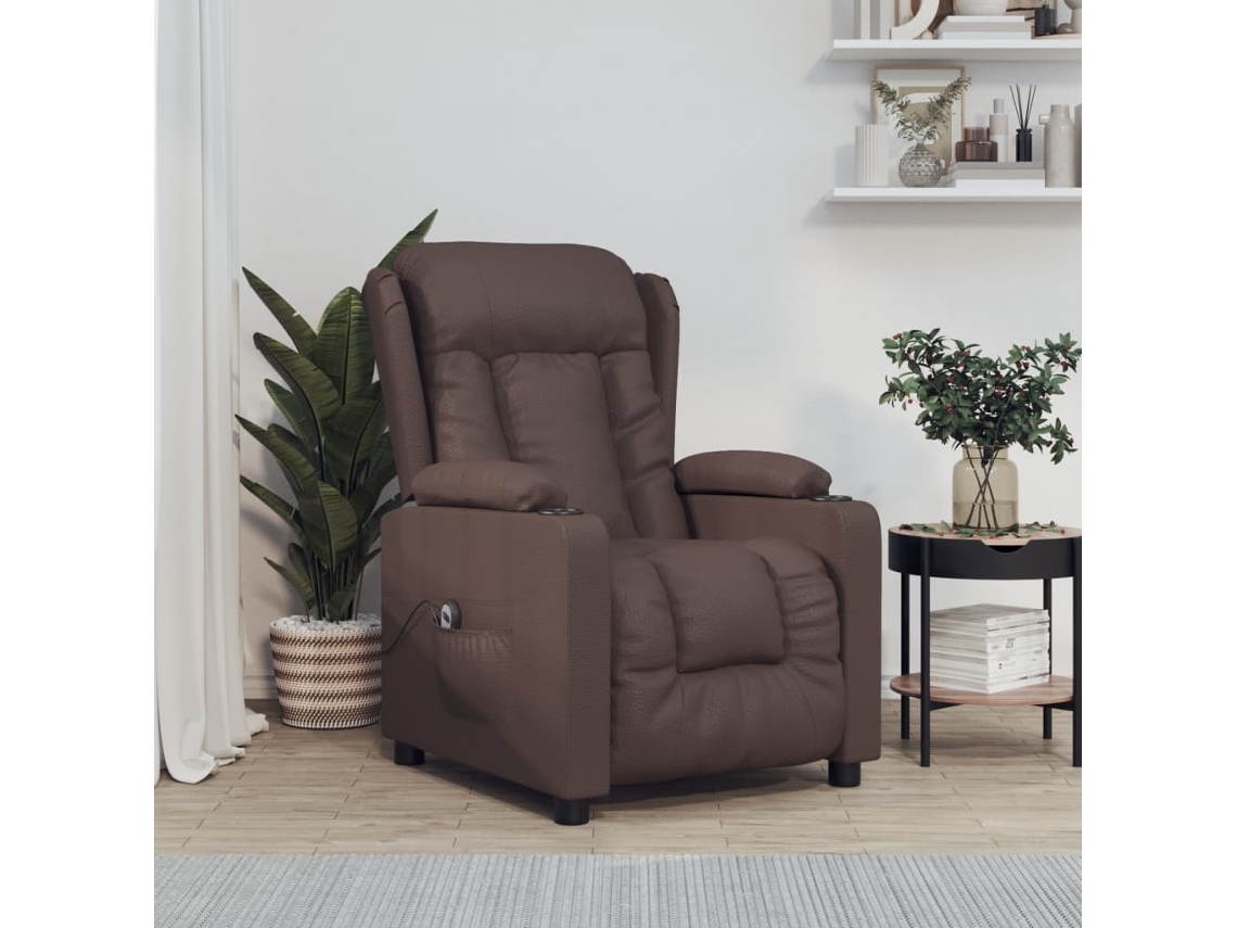 Vidaxl Poltrona Reclinável Elétrica Couro Artificial Castanho