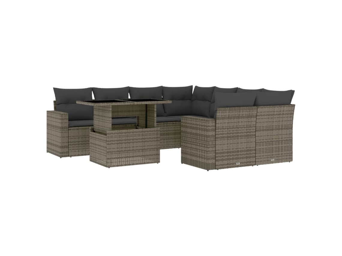 Conjunto de 9 Sofás para Jardim com Almofadões Vime Pe Cinzento MAISON EXCLUSIVE (90x200 cm)