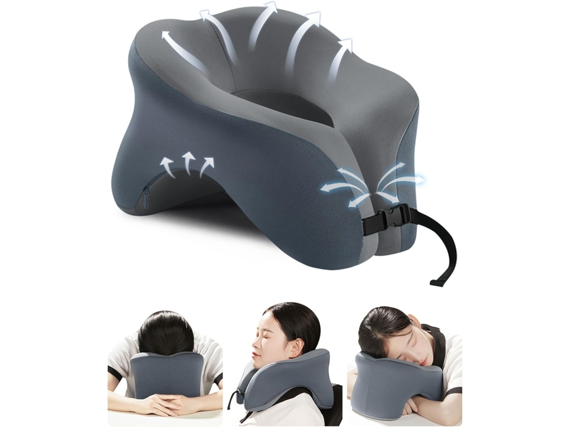 Almofada De Pescoço Para Viagem, Ajustável, Cinzento Elysve