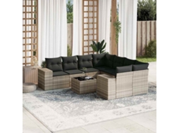 Vidaxl 9 Pcs Conj. Sofás Jardim Com Almofadões Vime Pe Cinzento-claro