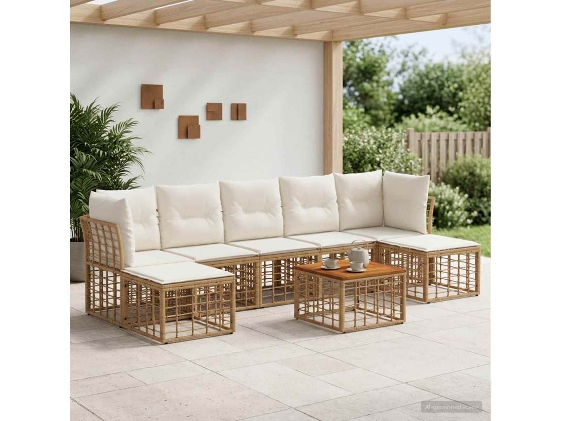 Vidaxl Conjunto De Sofás Para Exterior 8 Unid. Natural E Branco Creme