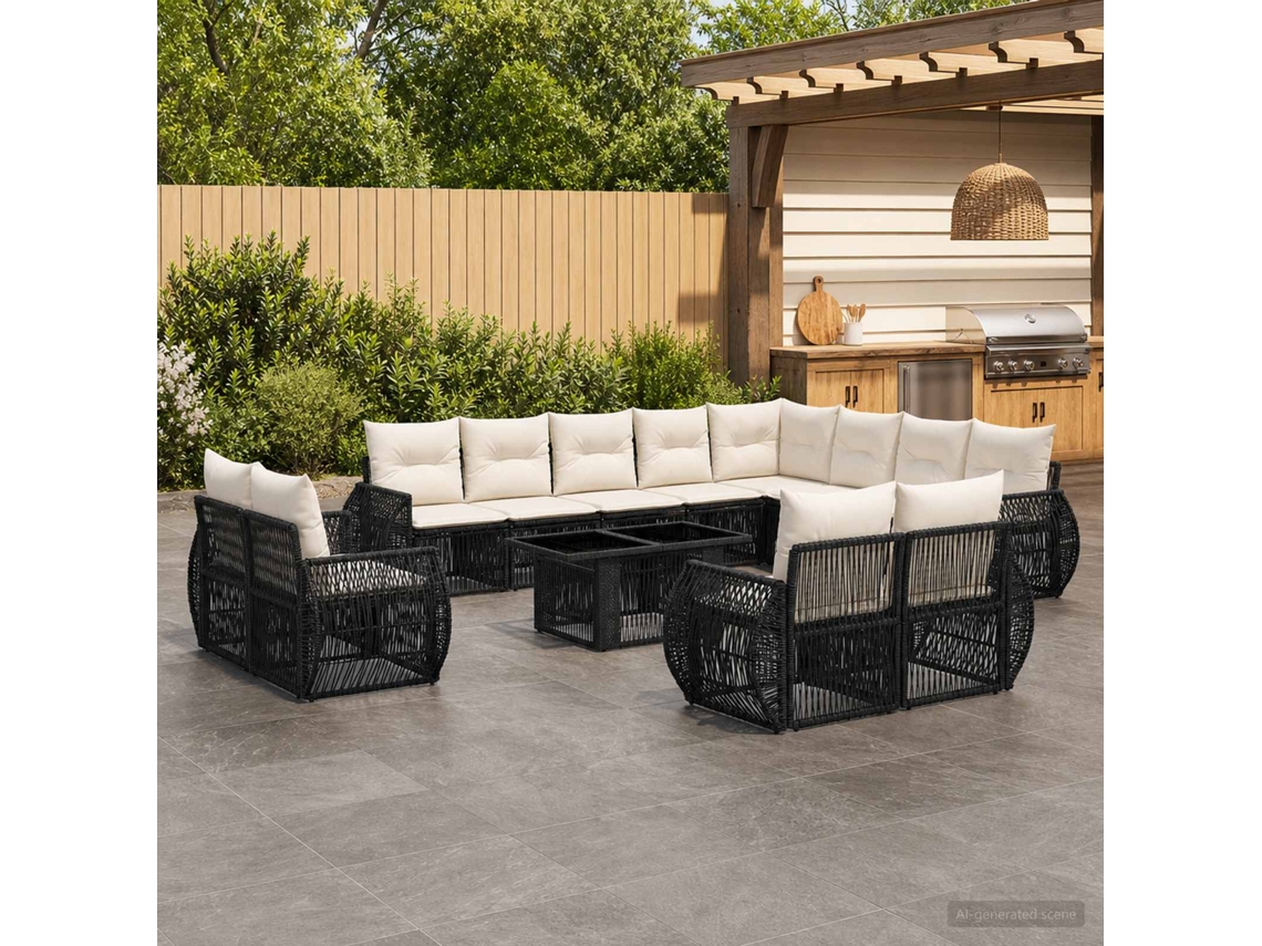 Vidaxl Conjunto De Sofá De Jardim 13 Unid. Preto E Branco Creme