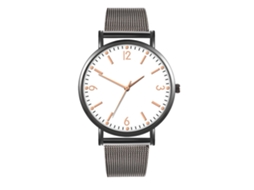 Relógio de quartzo com pulseira de malha simples, estilo casual unissex (preto e branco)