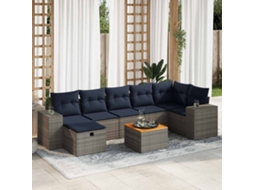 Vidaxl 8 Pcs Conjunto Sofás de Jardim C/ Almofadões Vime Pe Cinzento