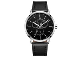 Relógio Masculino de Quartzo com Pulseira de Couro 3atm Impermeável Mostrador de Três Olhos