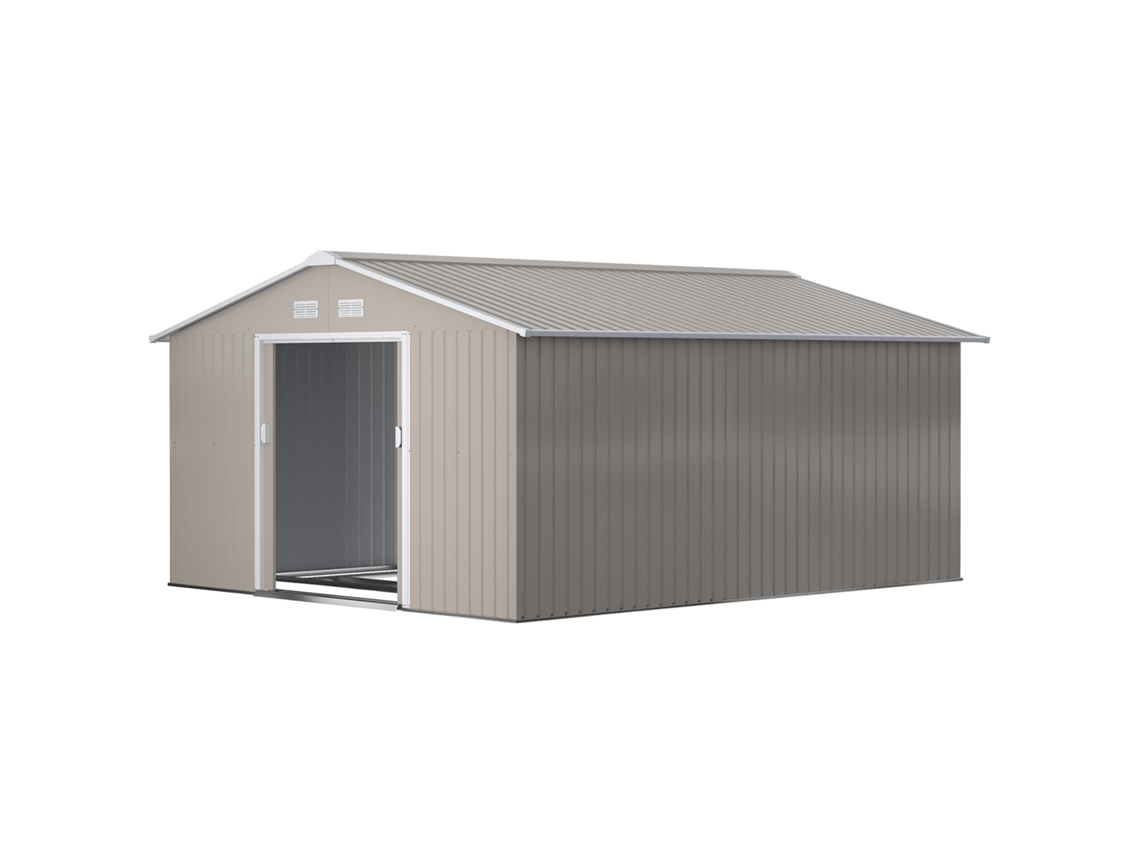 Galpão Jardim S/MARCA, 12,4 m², 340x386x200 cm, 2 portas deslizantes, reforço base, cinza claro