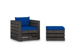 Vidaxl 2 Pcs Conj. Lounge Jardim + Almofadões Madeira Impreg. Cinzento