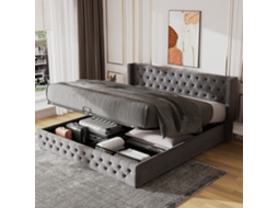 Cama Box Hydráulica 180x200cm Com Estofado Em Flanela, Dupla Fileira De Rebites E Costuras Em Botões