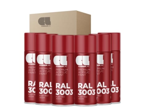 6 X Spray Acrílico Brilhante Premium Ral Cosmos Lac 400 Ml (Ral 3003 Vermelho Rubi)