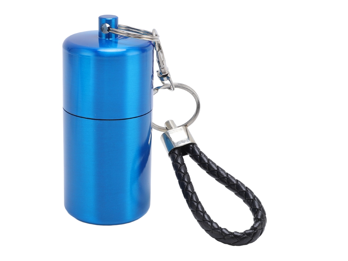 Tubo de Almacenamiento Metálico Airtight Con Tapa Llavero Aluminio Impermeable para Camping Outdoor Azul
