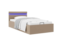 Vidaxl Cama Hidrául. Arrumação E Led 90x200cm Couro Artif. Cappuccino