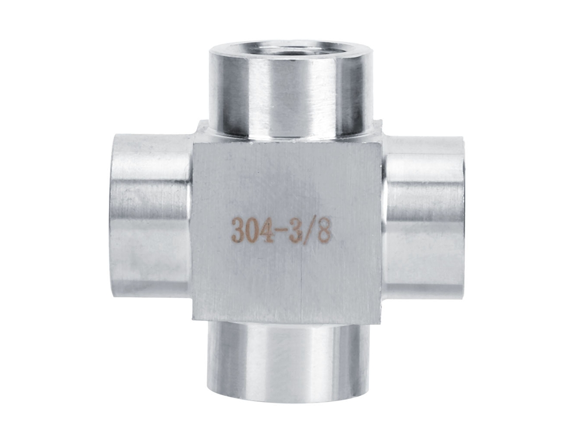 Conector de tubo em aço inoxidável 304, Tê de 4 vias, rosca fêmea G3/8, adaptador de conexão