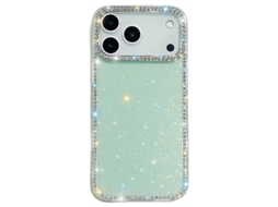 Capa Para Iphone 17 Pro Max Com Borda De Strass - Verde Claro Com Glitter