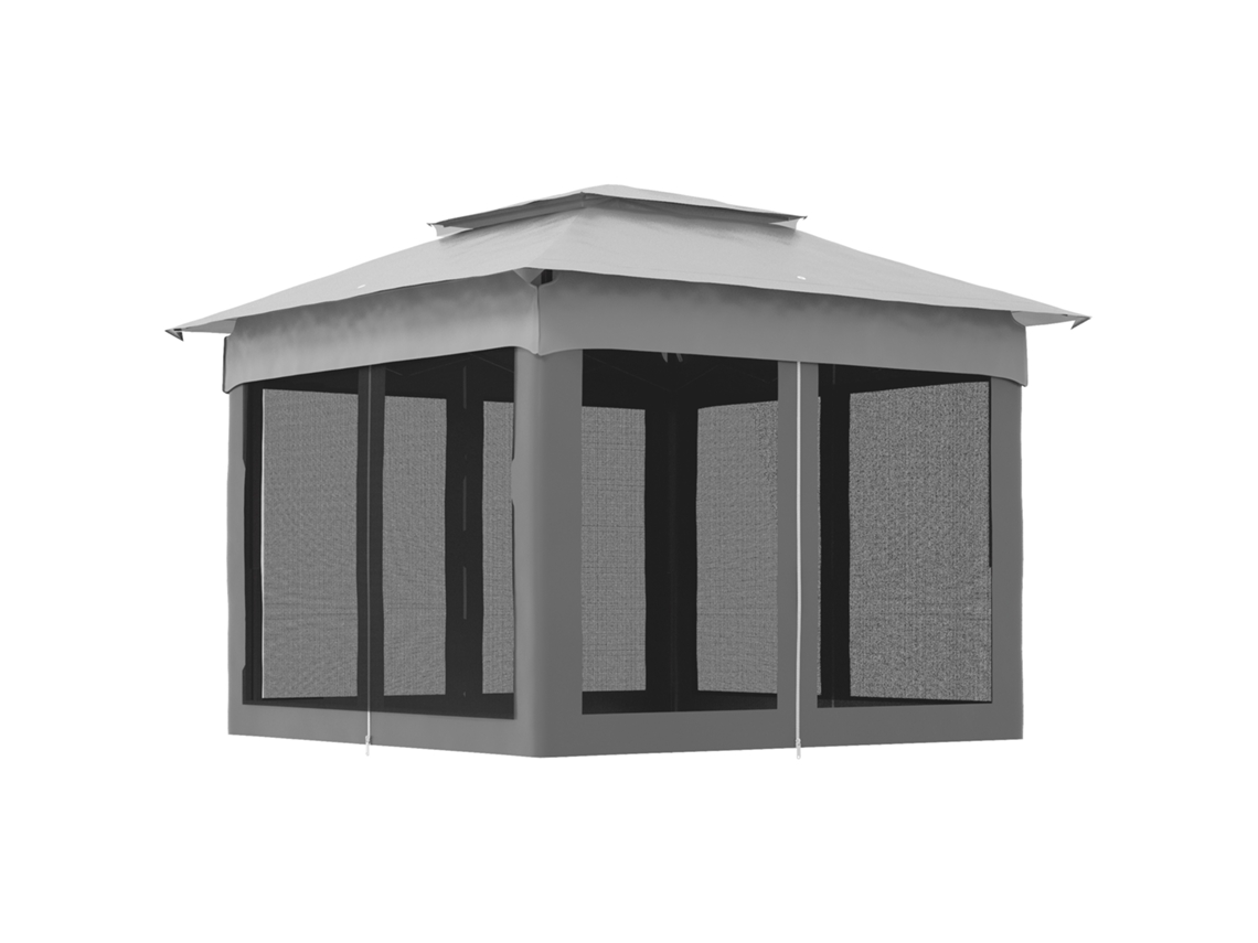 Tenda Gazebo Dobrável 4 Paredes Laterais Malha Uv Bolsa Transporte Claro Cinza 3,3x3,3m