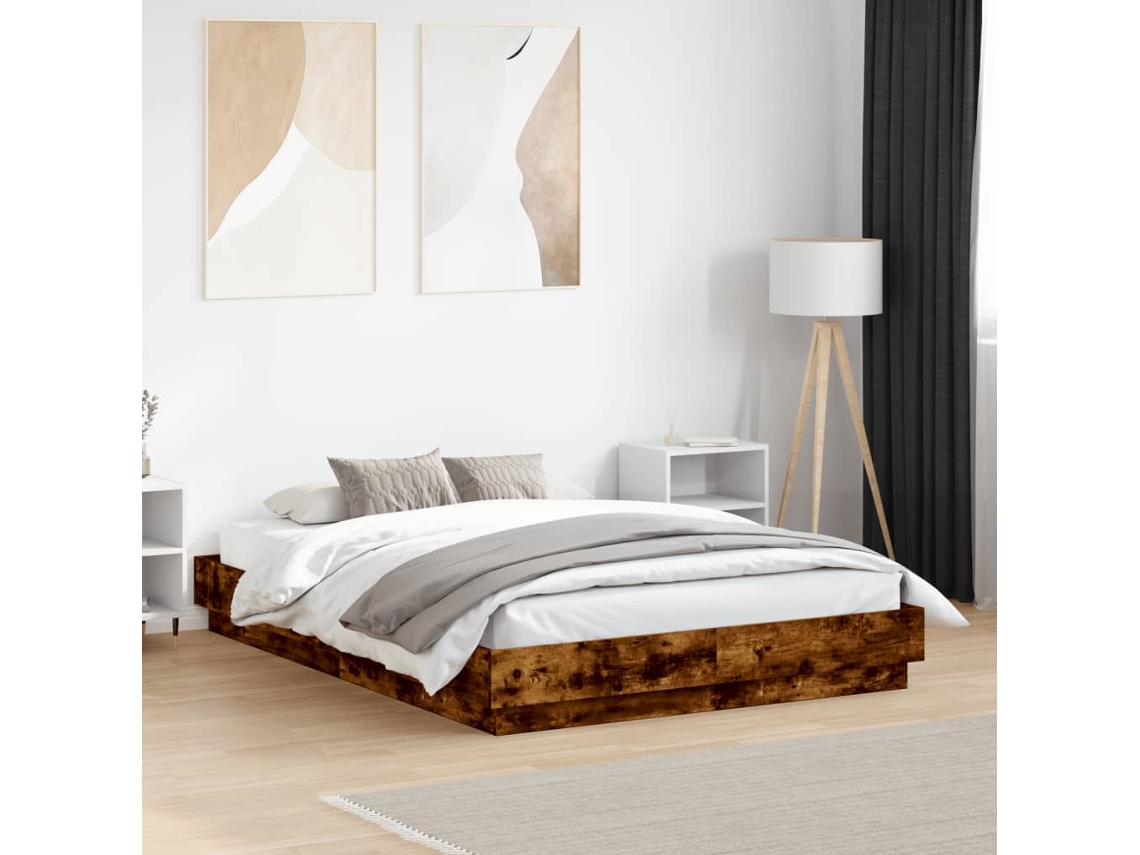 Vidaxl Estrutura De Cama Com Luzes Led 120x190 Cm Carvalho Fumado