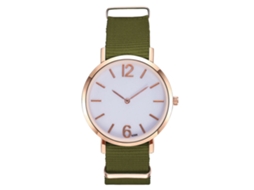 Relógio de pulso Zhoulianfa com pulseira de nylon simples nas cores dourada e verde, modelo Quartz, para homens e mulheres.