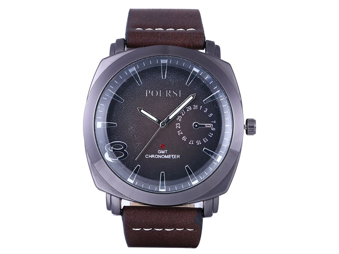 Relógio masculino Zhoulianfa P12 marrom escuro com movimento de quartzo e pulseira de PU, estilo casual e moderno.